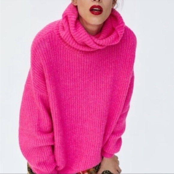 Zara Sweaters - ZARA BLOGGER FAVORITE hot pink turtleneck sweater